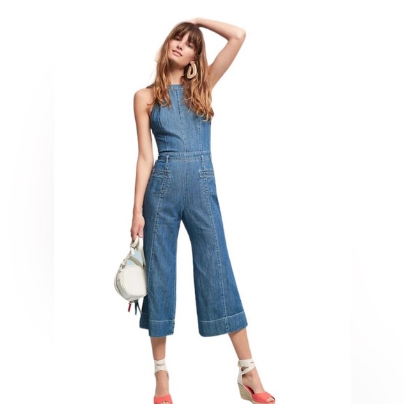 Pilcro and the Letterpress Pants - EUC Anthropologie Pilcro and the Letterpress Femme Denim Jumpsuit Romper Size 8P
